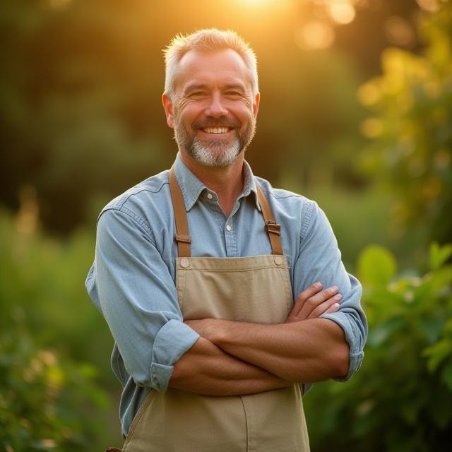 Chowi Vasques smiling in a herb garden