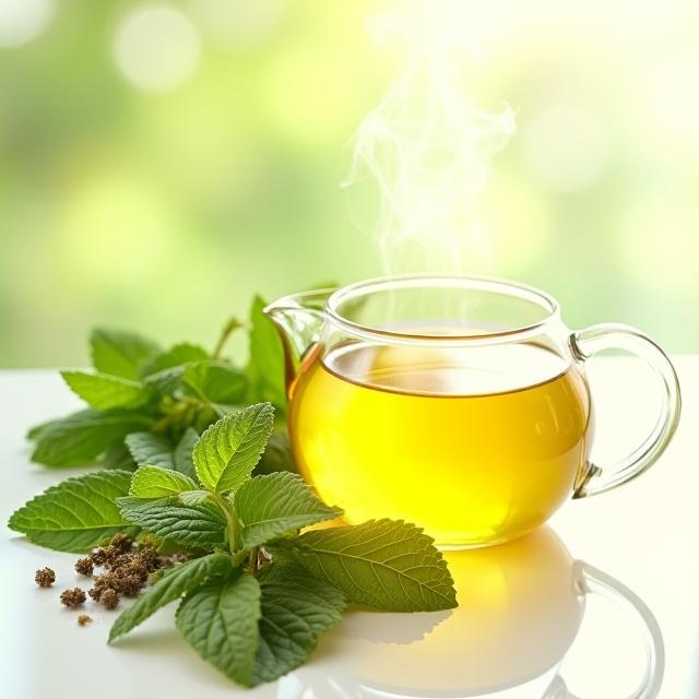 Fresh herbs being prepared for tea infusion